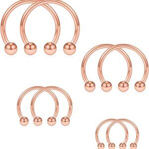 8pcs Rose Gold Stainless Steel Nose Septum Eyebrow Piercing Ring Set, 16G, 6-12m